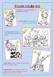 English Worksheet: Colour the Smurfs