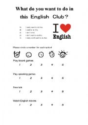 English Worksheet: English Club Activities Survey