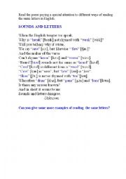 English Worksheet: SOUNDS AND LETTERS (a poem)