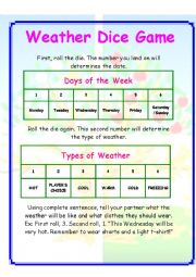 English Worksheet: Weather Dice Game