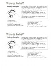 English Worksheet: True or False? Reading a description