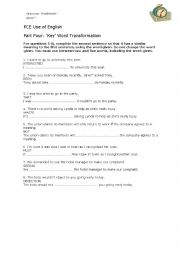 English Worksheet: FCE Key word transformation