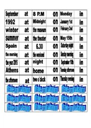 English Worksheet: Prepositions in on at dominoe