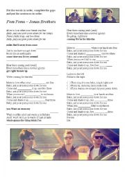 English Worksheet: Pom Poms - Jonas Brothers SONG