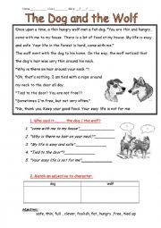 English Worksheet: The Dog and the Wolf