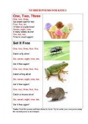 English Worksheet: NUMBER POEMS FOR KIDS 