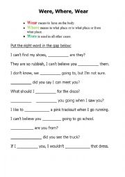 English Worksheet: wear_where_were