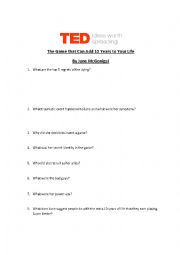 English Worksheet: TED Talk - The Game that Could Add 10 Years to Your Life