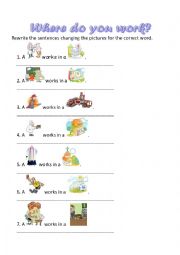 English Worksheet: jobs and work places