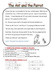 English Worksheet: The Ant and the Parrot
