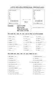 English Worksheet: Personal Pronouns 