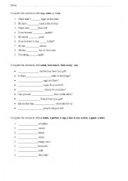 English Worksheet: Countable and uncoutable nouns, test