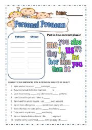 English Worksheet: Personal Pronoun
