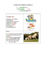 English Worksheet: PRESENT PERFECT (poems for kids)