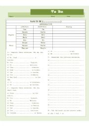 English Worksheet: To Be Affirmative Form
