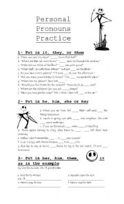 English Worksheet: Personal Pronouns 2