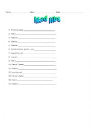 English Worksheet: ESL Madlibs