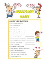 English Worksheet: QUESTIONS GAME