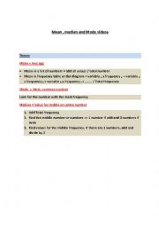 English Worksheet: Calculating Mean , Mode and Median