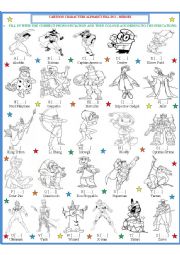 English Worksheet: Cartoon Character Fill in 2 - Heroes