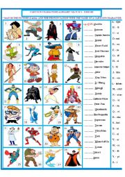 English Worksheet: Cartoon Character match 3 - Heroes