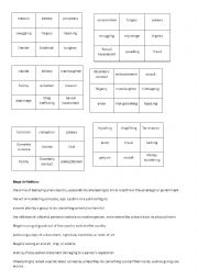 English Worksheet: bingo game crime types and their definitions