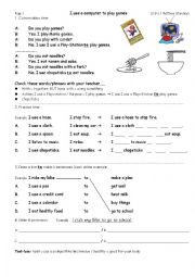 English Worksheet: I use a Playstation TO play games (purpose, objective) pre-intermediate