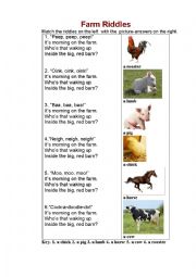 English Worksheet: FARM RIDDLES (a matching game)