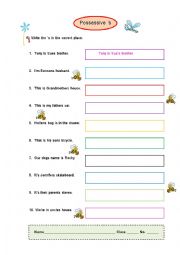 English Worksheet: Possessive  s