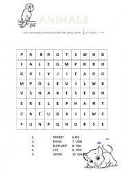 English Worksheet: Animals wordsearch