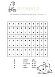 Animals wordsearch