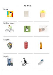 English Worksheet: Reuse, Reduce Waste, Recycle, Repair