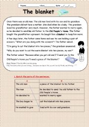 English Worksheet: The blanket- a folk tale