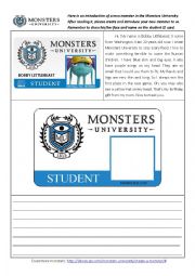 English Worksheet: Monsters University- A new monster is coming!