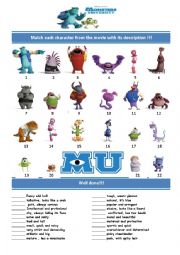 Monster Univerity matching activity