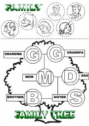 English Worksheet: Family Tree Cut and Color