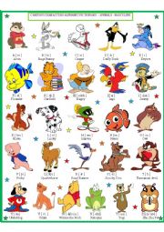 English Worksheet: Cartoon Characters Pictionary -male 1