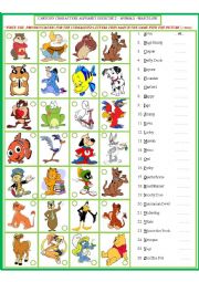 English Worksheet: Cartoon Characters Matching Exercise -male 3