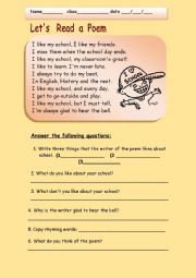 English Worksheet: a poem about school