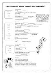 English Worksheet: Song: What makes you beautiful by One direction