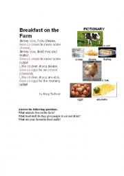 English Worksheet: BREAKFAST ON THE FARM (a poem + a pictionary)