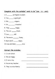 English Worksheet: verb to be