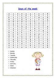 English Worksheet: Days of the week puzzle 