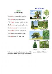 English Worksheet: TREES 3 (a poem + a pictionary)