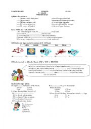 English Worksheet: an exam for 7th graders
