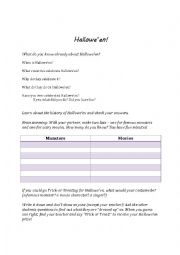 English Worksheet: Halloween Activities