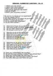 English Worksheet: SPEAKING - ELEMENTARY - VOL.05