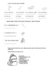 School objects & colours Worksheet