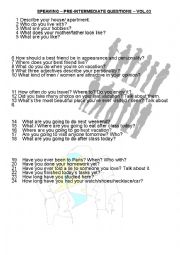 English Worksheet: SPEAKING - PRE-INTERMEDIATE - VOL.05