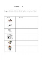 English Worksheet: how well activity